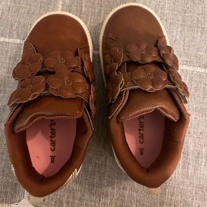 Brand New! Carter’s brown pleather floral Velcro shoes